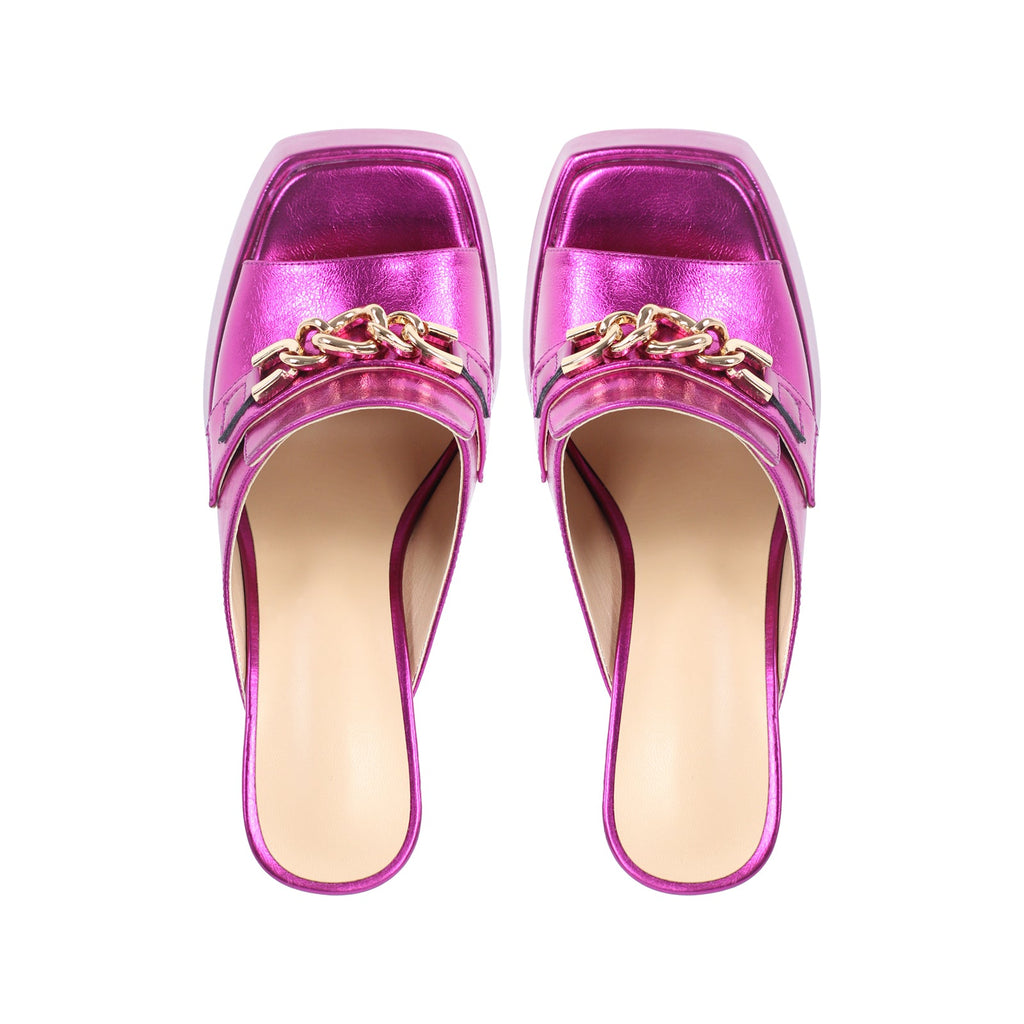 Open Toe Chunky Heel  Metal Chain Platform Sandals