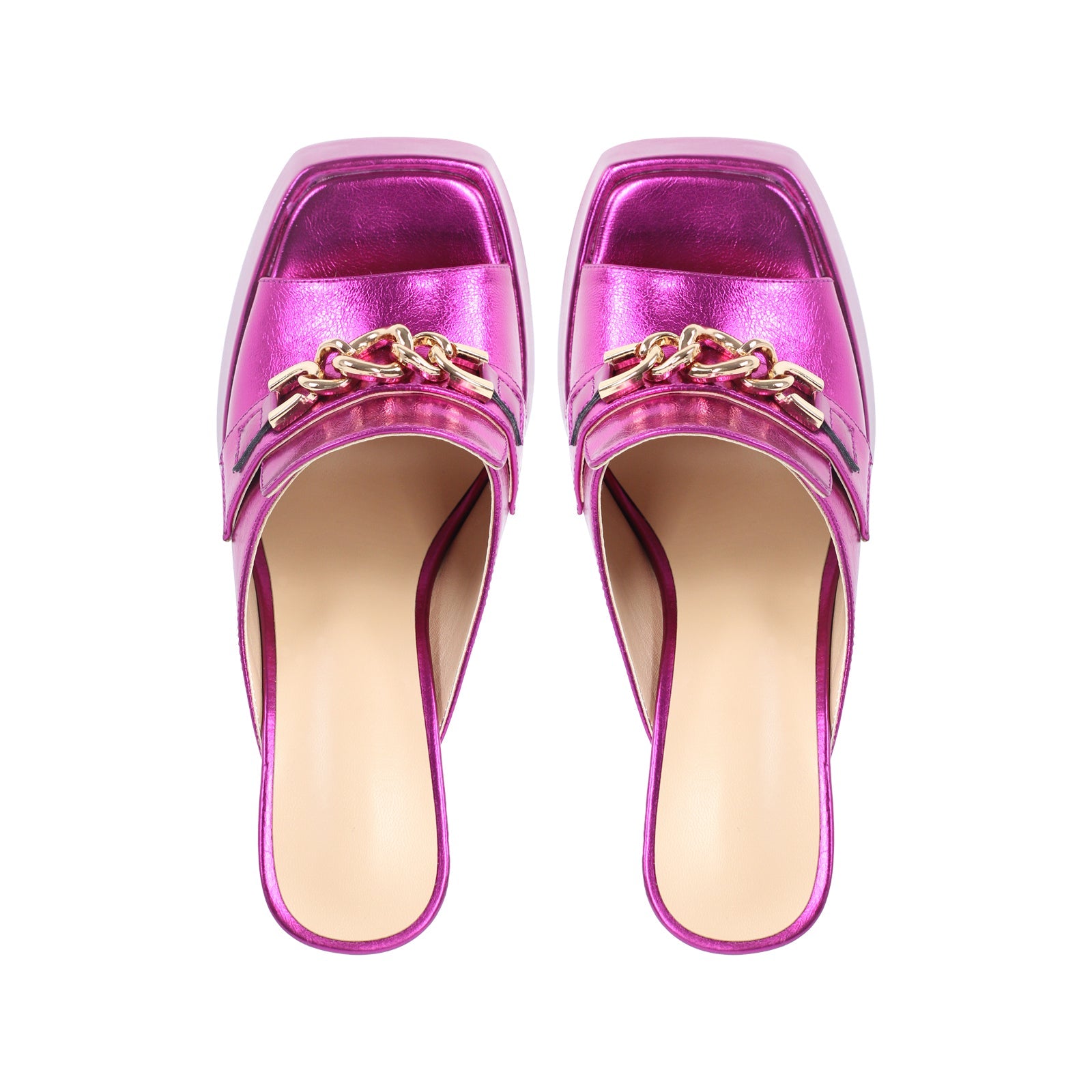 Open Toe Chunky Heel  Metal Chain Platform Sandals