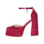 Load image into Gallery viewer, Chunky Heel Platform Rhinestone Ankle Straps Pumps
