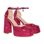 Load image into Gallery viewer, Chunky Heel Platform Rhinestone Ankle Straps Pumps
