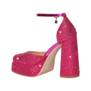 Chunky Heel Platform Rhinestone Ankle Straps Pumps