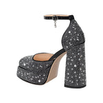 Load image into Gallery viewer, Chunky Heel Platform Rhinestone Ankle Straps Pumps
