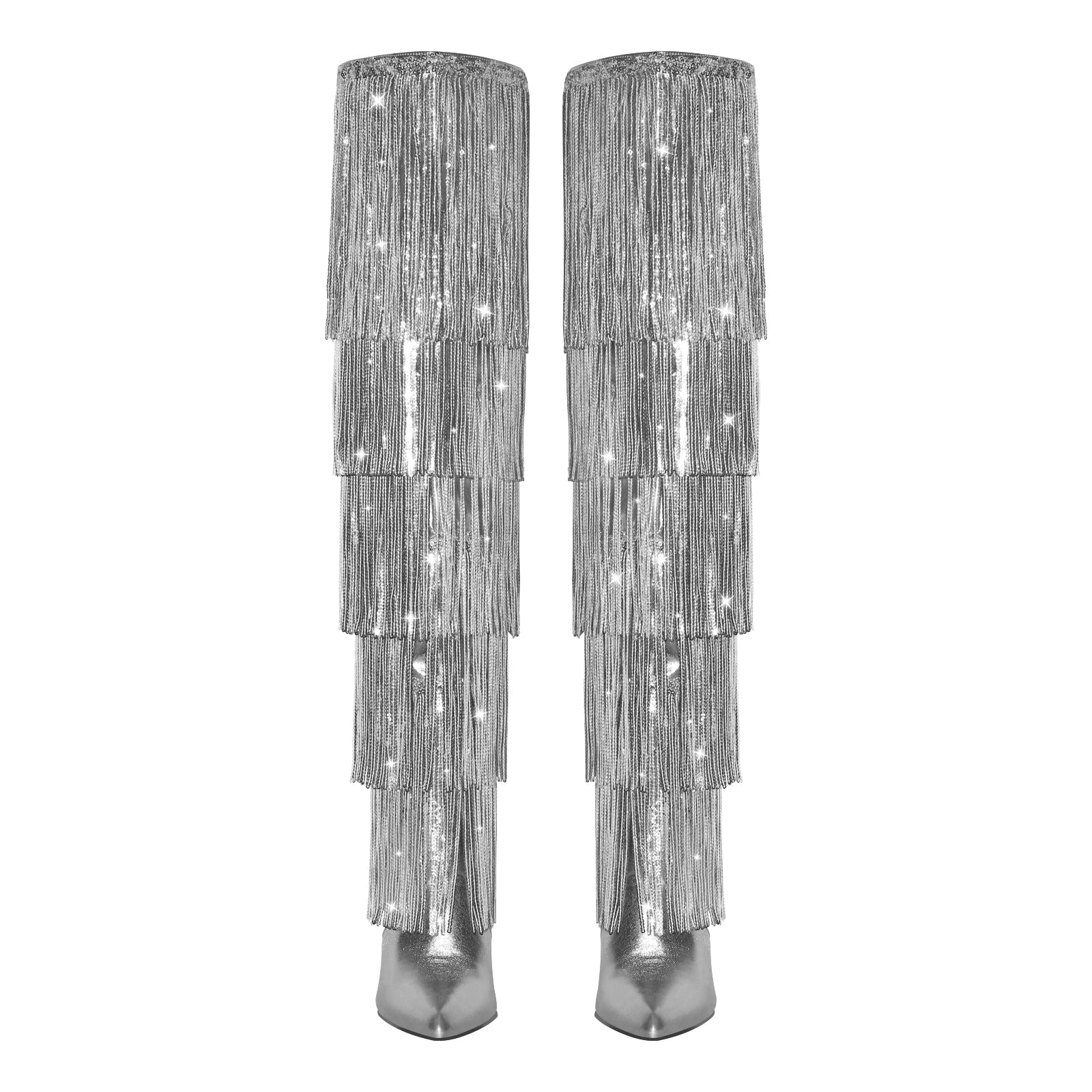 Pointed Toe Stiletto Fringe Metallic Over The Knee Boots