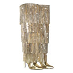 Load image into Gallery viewer, Pointed Toe Stiletto Fringe Metallic Over The Knee Boots
