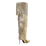 Load image into Gallery viewer, Pointed Toe Stiletto Fringe Metallic Over The Knee Boots
