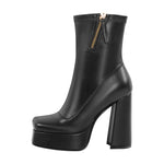 Load image into Gallery viewer, Square Toe Chunky Platform Zipper Ankle Boots
