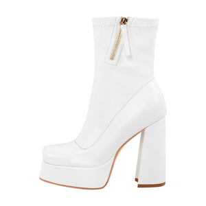 Square Toe Chunky Platform Zipper Ankle Boots