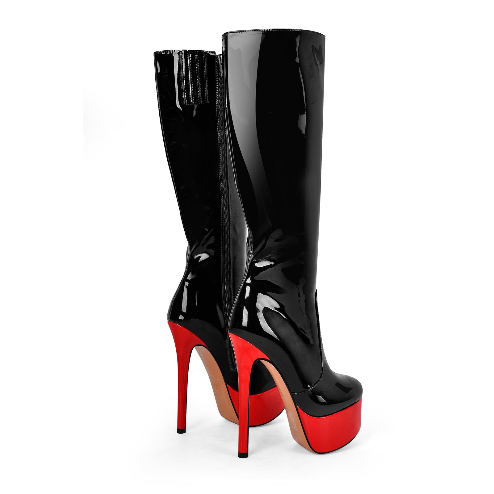 Black Round Toe Stiletto Platform Zipper Boots