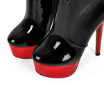 Load image into Gallery viewer, Black Round Toe Stiletto Platform Zipper Boots
