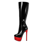 Load image into Gallery viewer, Black Round Toe Stiletto Platform Zipper Boots
