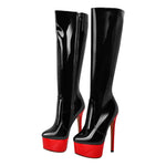 Load image into Gallery viewer, Black Round Toe Stiletto Platform Zipper Boots
