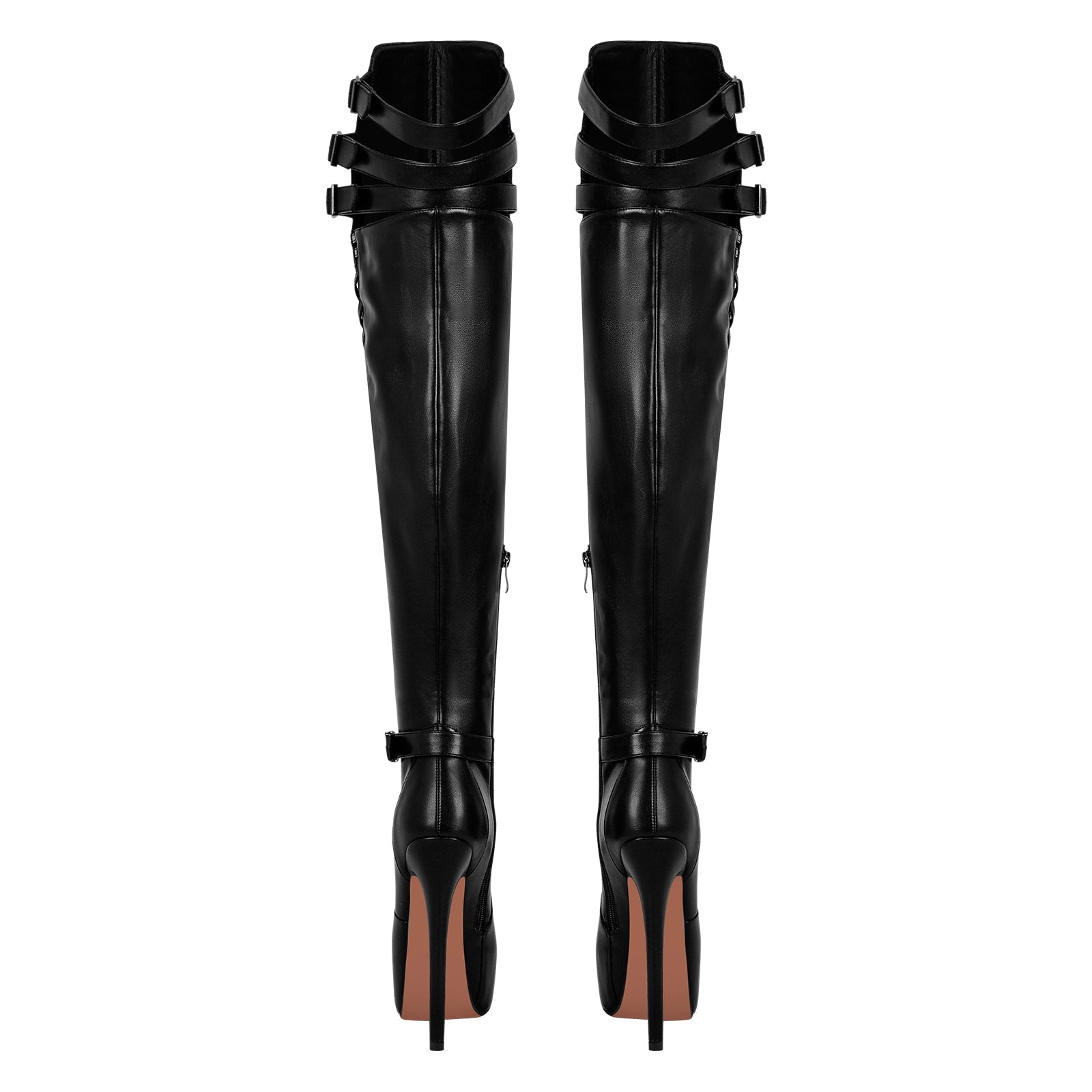 Round Toe Stiletto Platform Over The Knee Buckle Boots