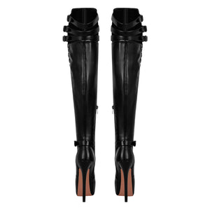 Round Toe Stiletto Platform Over The Knee Buckle Boots