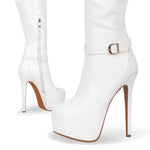 Load image into Gallery viewer, Round Toe Stiletto Platform Over The Knee Buckle Boots
