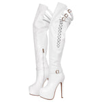 Load image into Gallery viewer, Round Toe Stiletto Platform Over The Knee Buckle Boots
