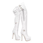 Load image into Gallery viewer, Round Toe Stiletto Platform Over The Knee Buckle Boots
