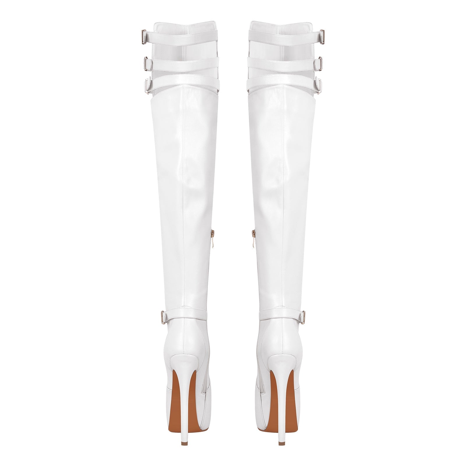 Round Toe Stiletto Platform Over The Knee Buckle Boots