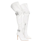 Load image into Gallery viewer, Pointed Toe Stiletto Buckle Over The Knee Boots
