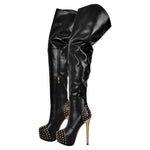 Load image into Gallery viewer, Round Toe Stiletto Rivet Over The Knee Boots
