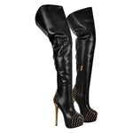 Load image into Gallery viewer, Round Toe Stiletto Rivet Over The Knee Boots
