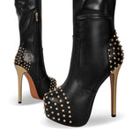 Load image into Gallery viewer, Round Toe Stiletto Rivet Over The Knee Boots
