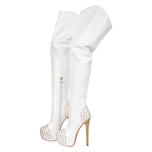 Round Toe Stiletto Rivet Over The Knee Boots