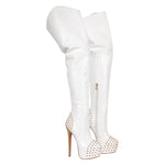 Load image into Gallery viewer, Round Toe Stiletto Rivet Over The Knee Boots
