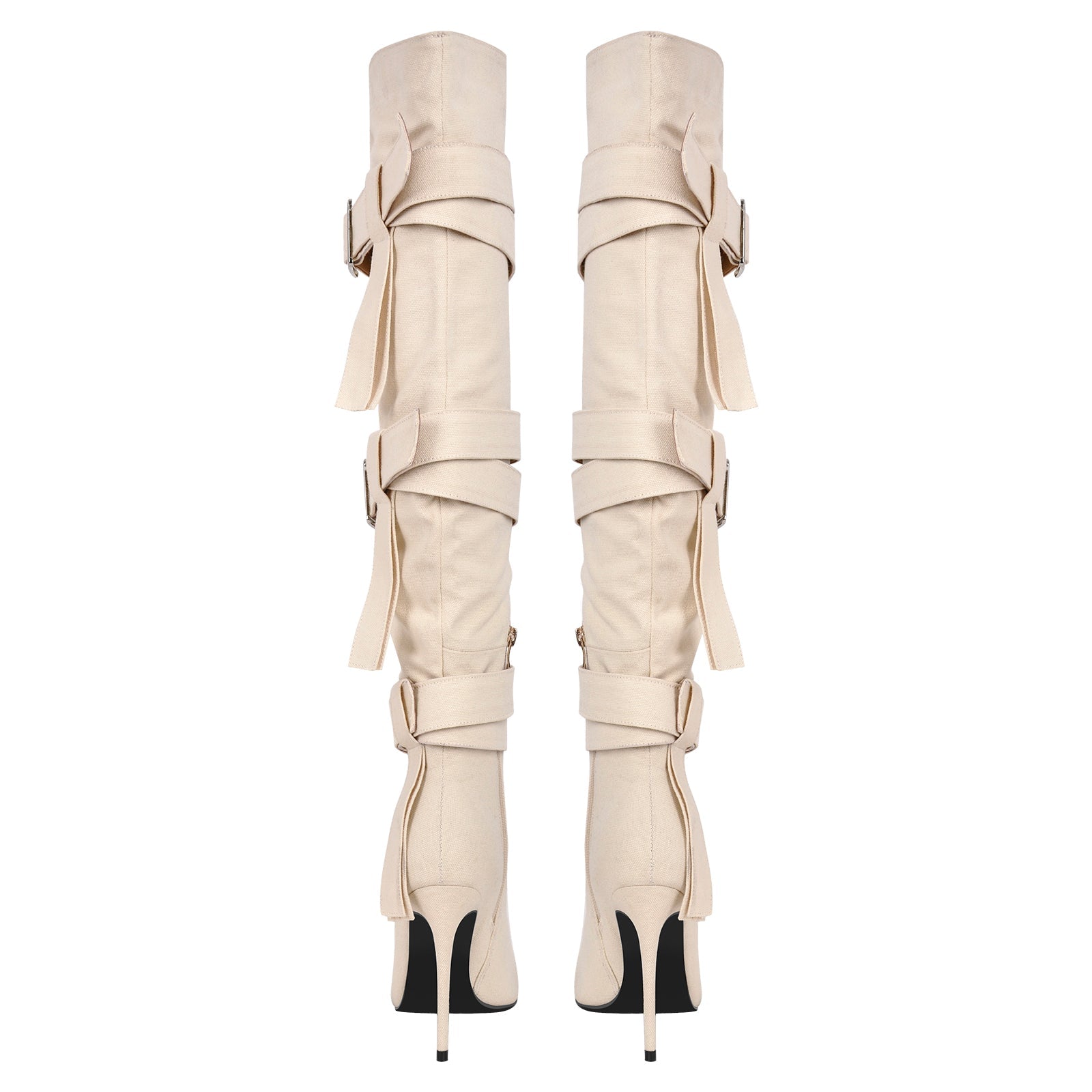 Pointed Toe Buckle Strap Over The Knee Boots