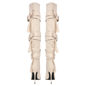 Pointed Toe Buckle Strap Over The Knee Boots