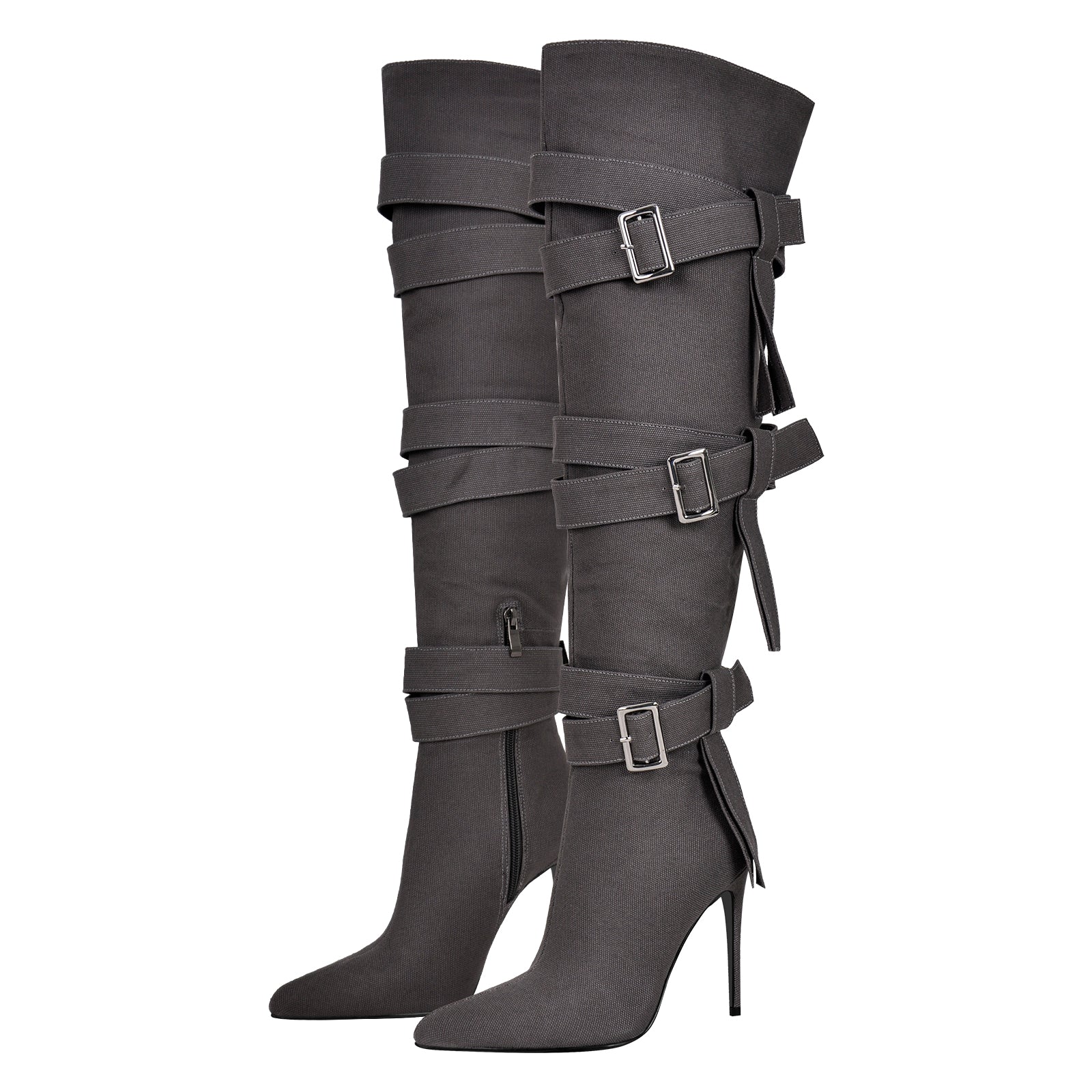 Pointed Toe Buckle Strap Over The Knee Boots