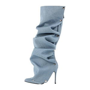 Pointed Toe Buckle Stiletto Removable Boots