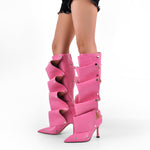 Load image into Gallery viewer, Pointed Toe Buckle Stiletto Removable Boots
