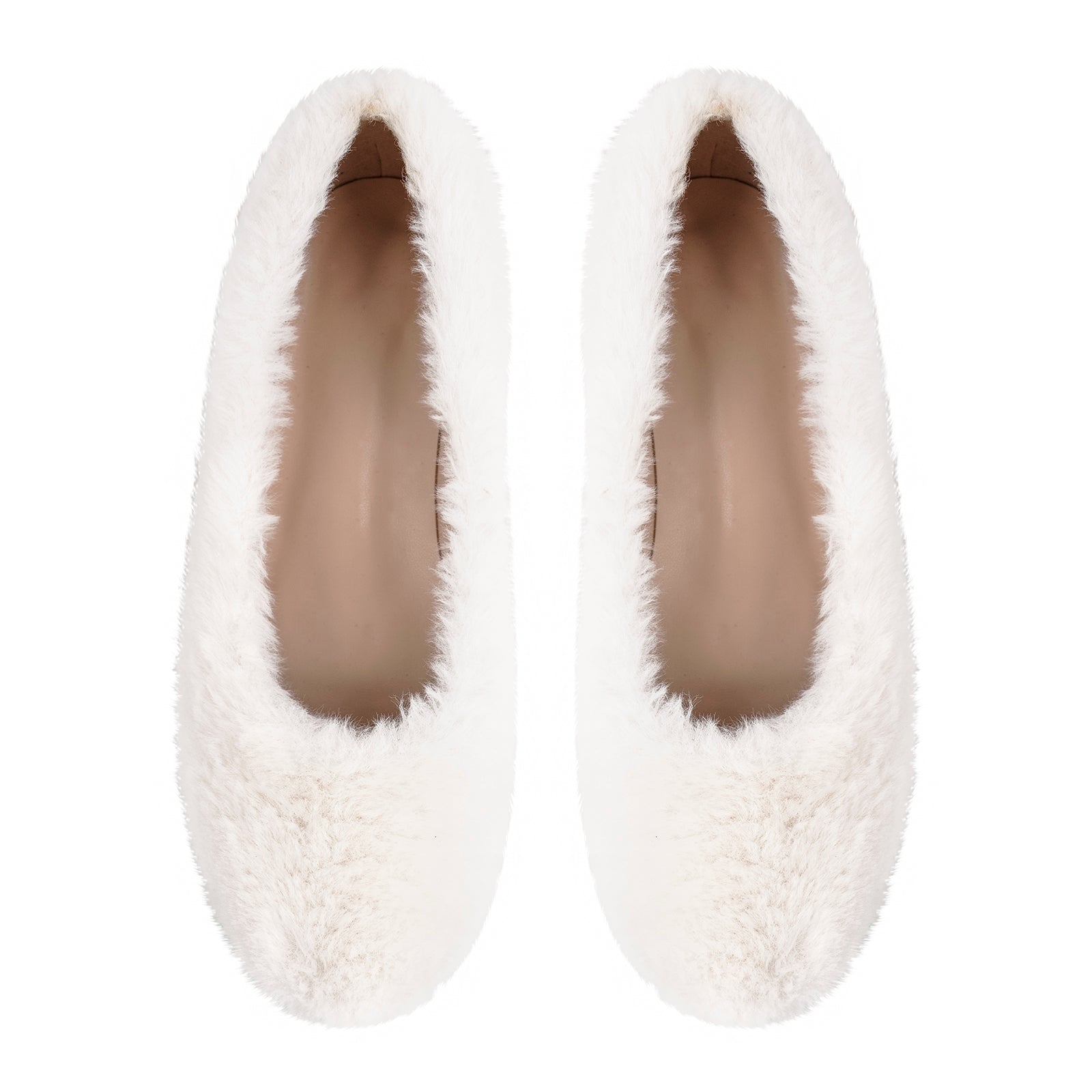 White Fluffy Round Toe Flats