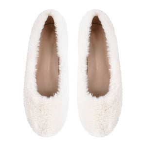 White Fluffy Round Toe Flats