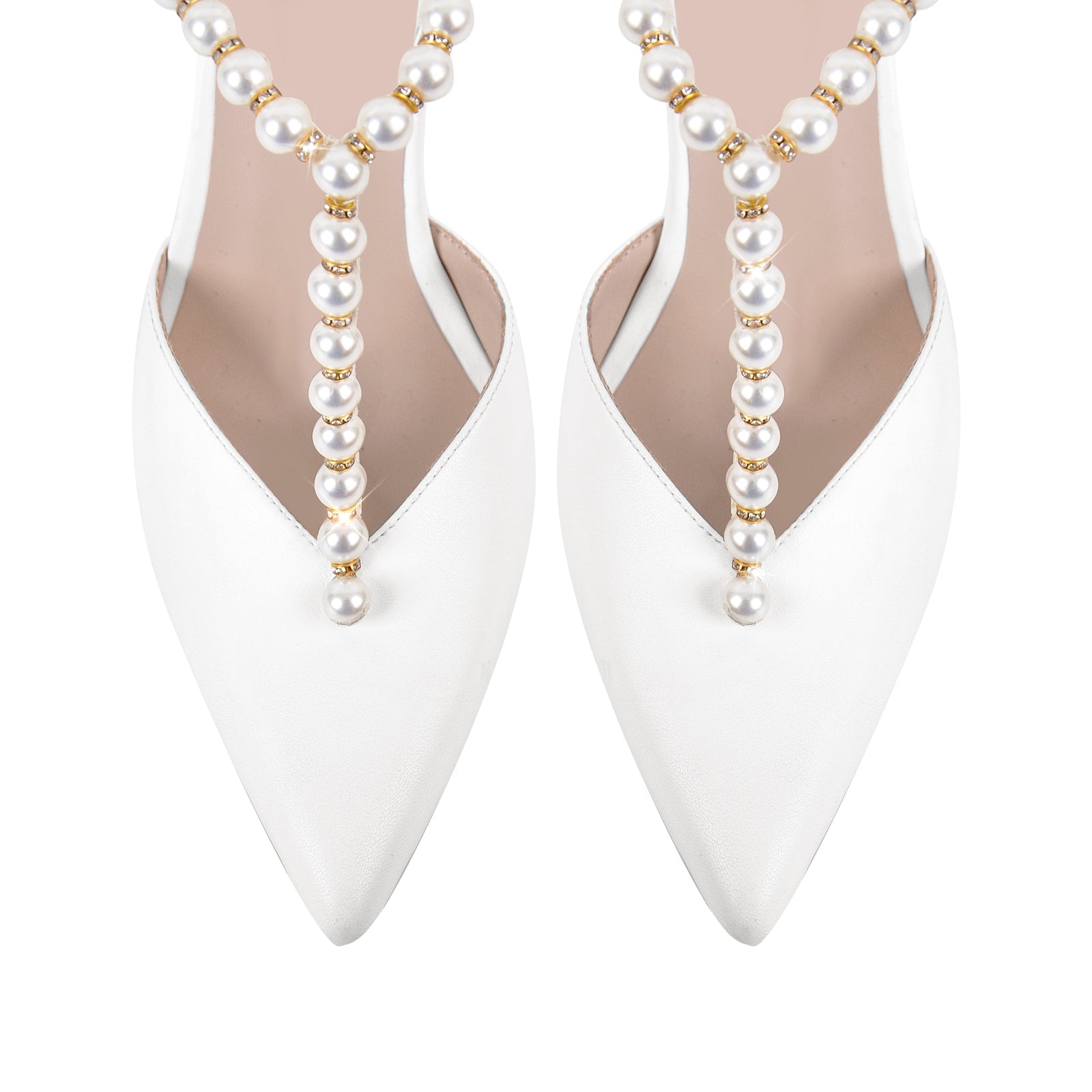 White Pearl Pointed Toe Stiletto Bow Pumps