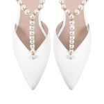 Load image into Gallery viewer, White Pearl Pointed Toe Stiletto Bow Pumps
