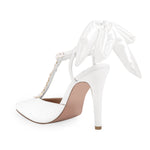 Load image into Gallery viewer, White Pearl Pointed Toe Stiletto Bow Pumps
