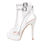 Load image into Gallery viewer, Clear Open Toe Stiletto Buckle Zipper Platform Sandals
