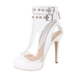 Load image into Gallery viewer, Clear Open Toe Stiletto Buckle Zipper Platform Sandals
