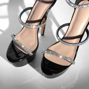 Rhinestone Open Toe Stiletto Platform Sandals