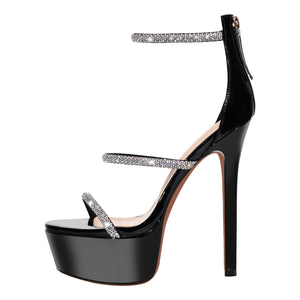 Rhinestone Open Toe Stiletto Platform Sandals