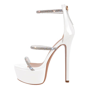 Rhinestone Open Toe Stiletto Platform Sandals