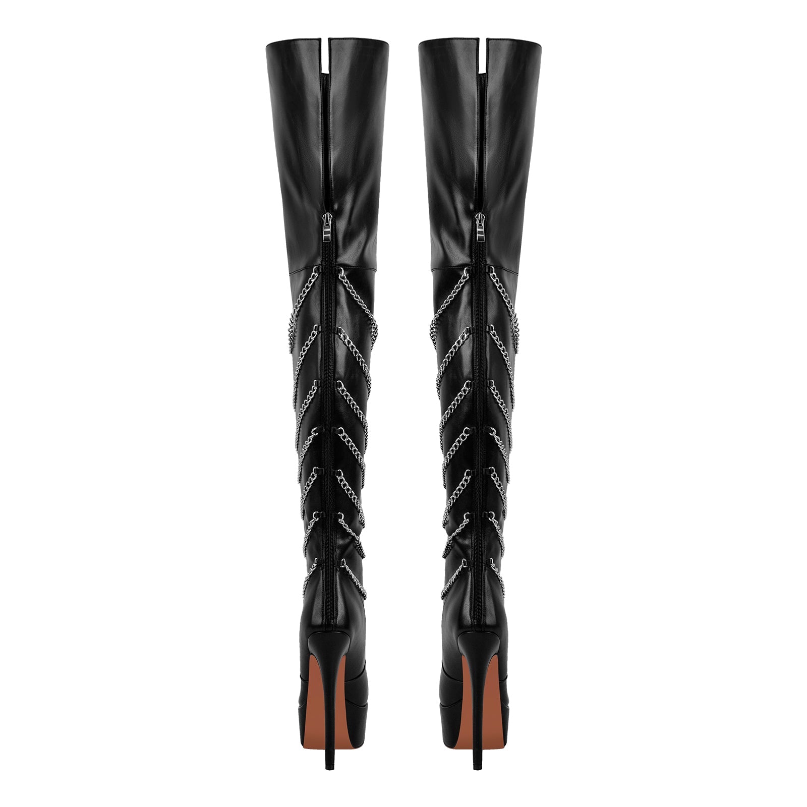 Metal Chain Round Toe Stiletto Over The Knee Boots