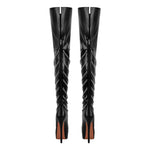 Load image into Gallery viewer, Metal Chain Round Toe Stiletto Over The Knee Boots
