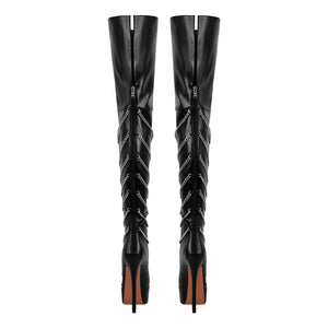 Metal Chain Round Toe Stiletto Over The Knee Boots