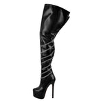 Load image into Gallery viewer, Metal Chain Round Toe Stiletto Over The Knee Boots
