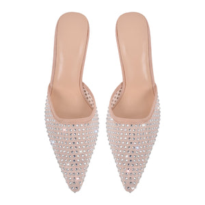 Pointed Toe Rhinestone Slip On Mules