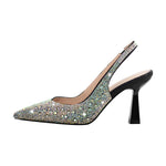 Load image into Gallery viewer, Pointed Toe Rhinestone Kitten Heel Slingback Pumps
