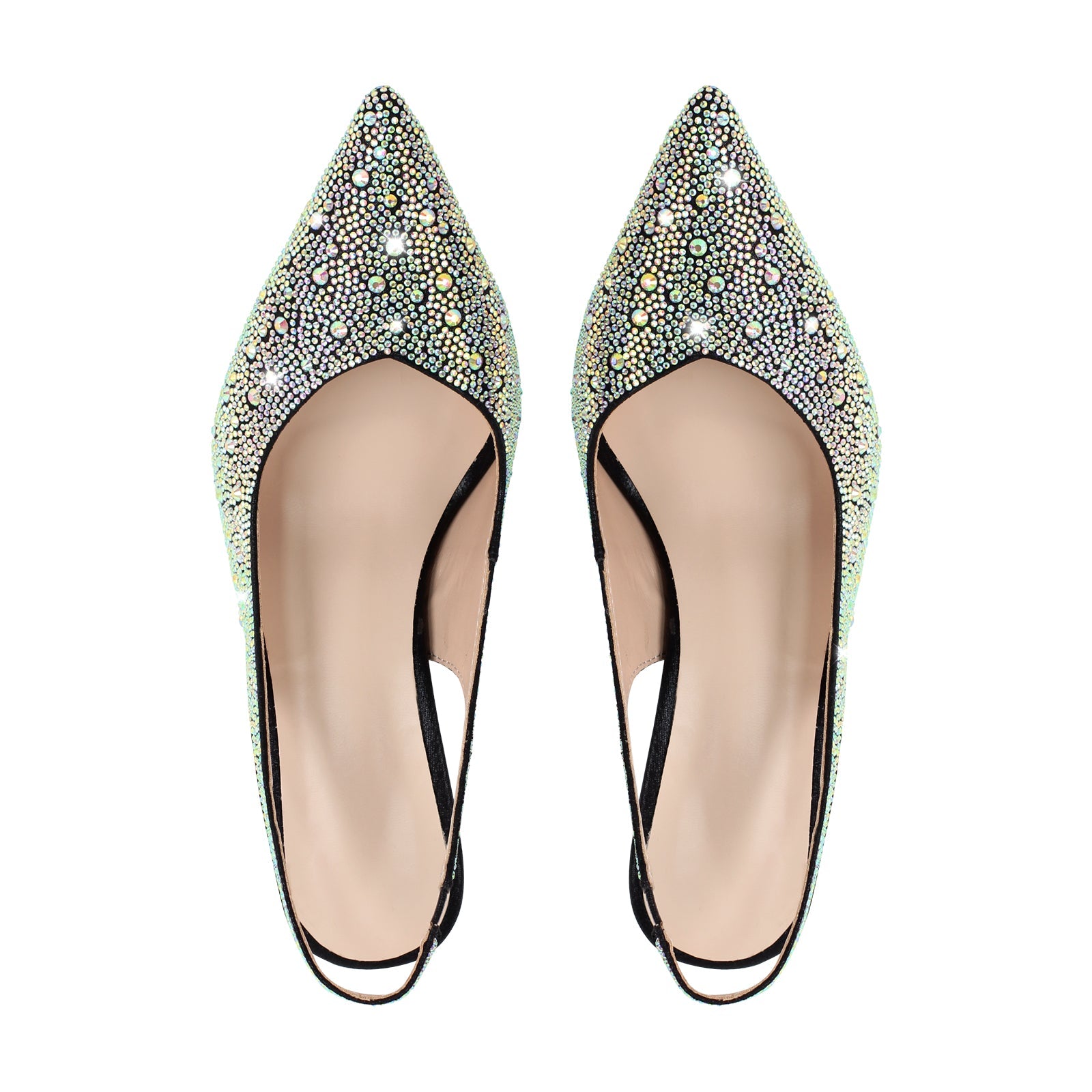 Pointed Toe Rhinestone Kitten Heel Slingback Pumps