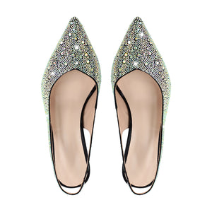 Pointed Toe Rhinestone Kitten Heel Slingback Pumps